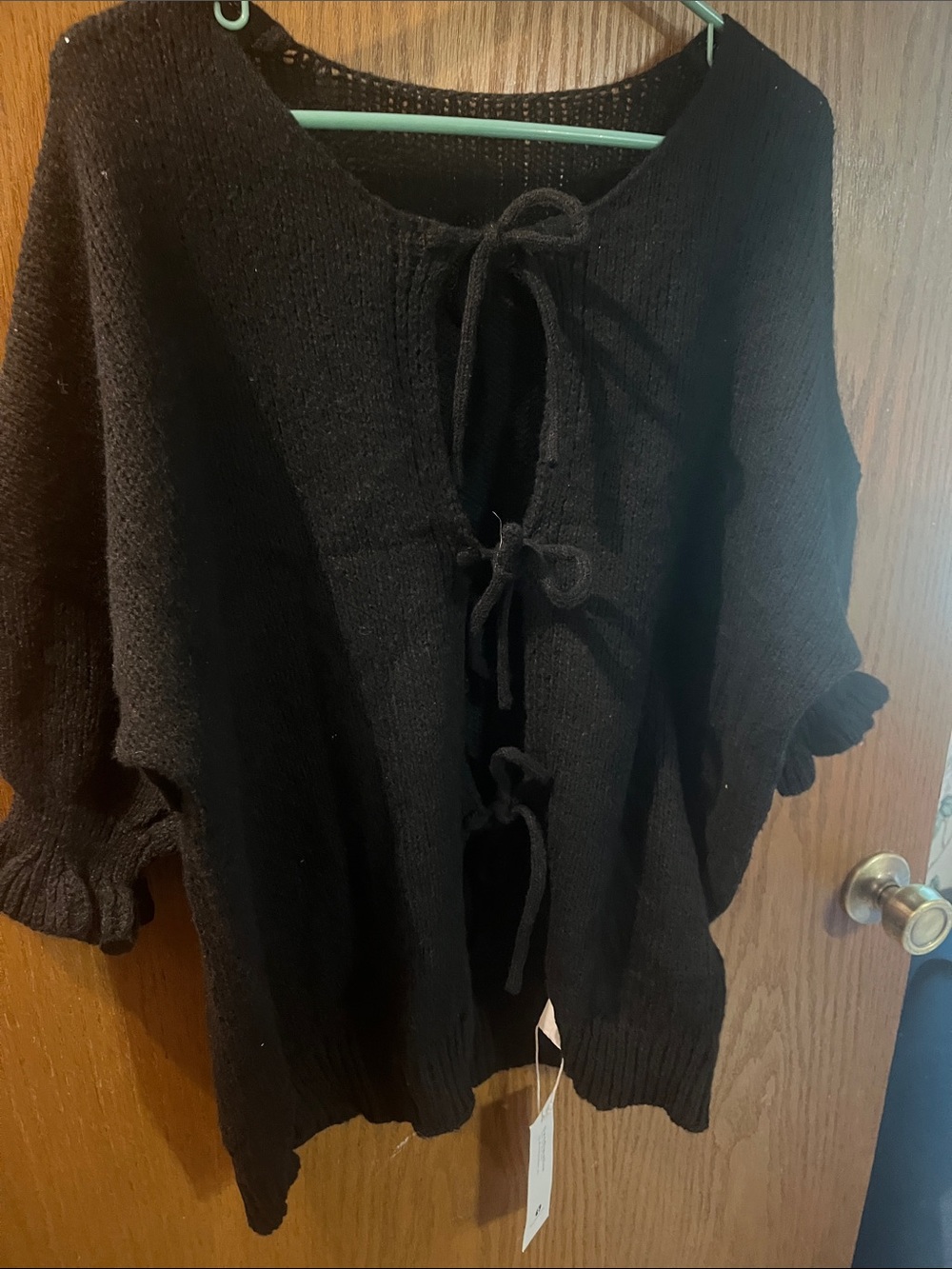 Black Tie-Front Scoop Neck Women’s Sweater